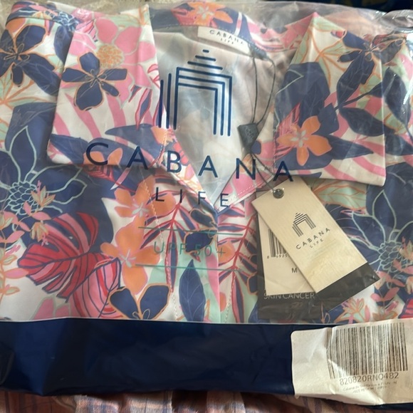 Cabana Life Tropical Fever Blue Pink Orange Shirt Dress Pockets M - Picture 2 of 3